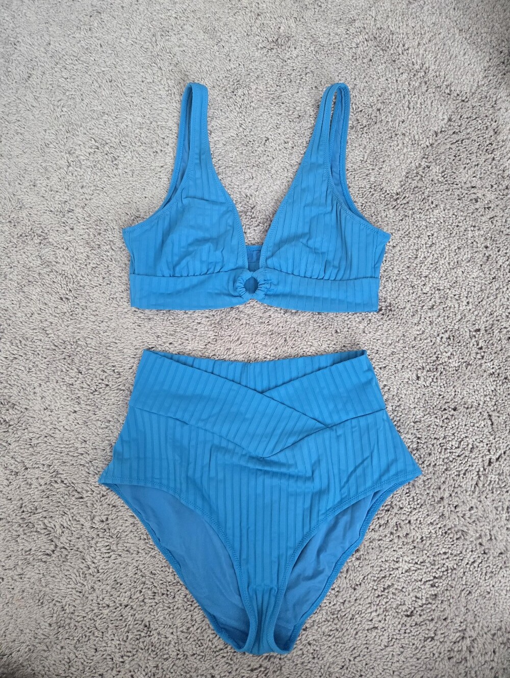 aerie Blue Ribbed Two-Piece Swimsuit Set Size Medium